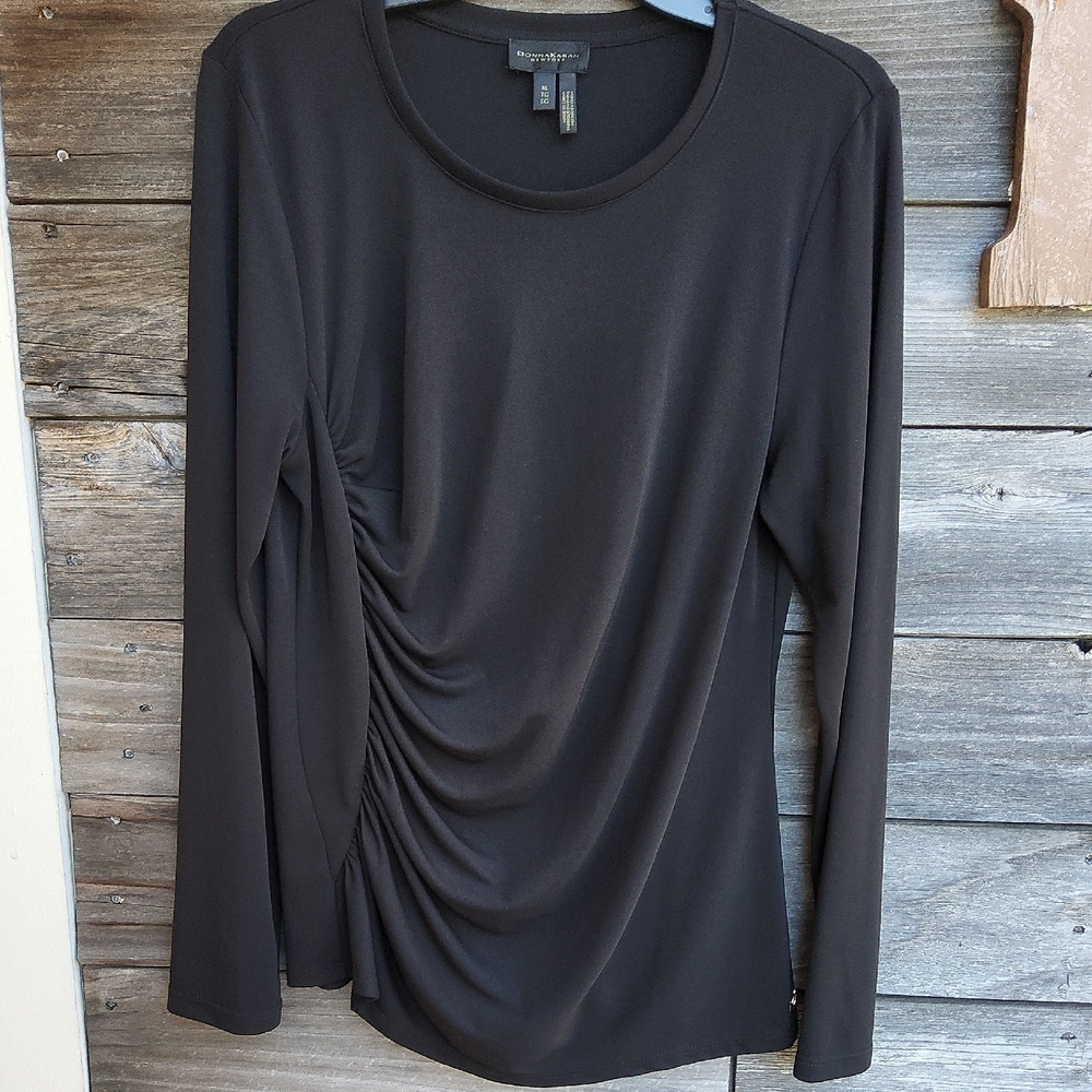 Donna Karan Black Ruched Blouse